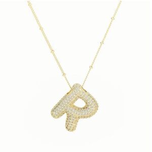 Golden Dainty Bubble Letter 26 A-Z Letter Necklace